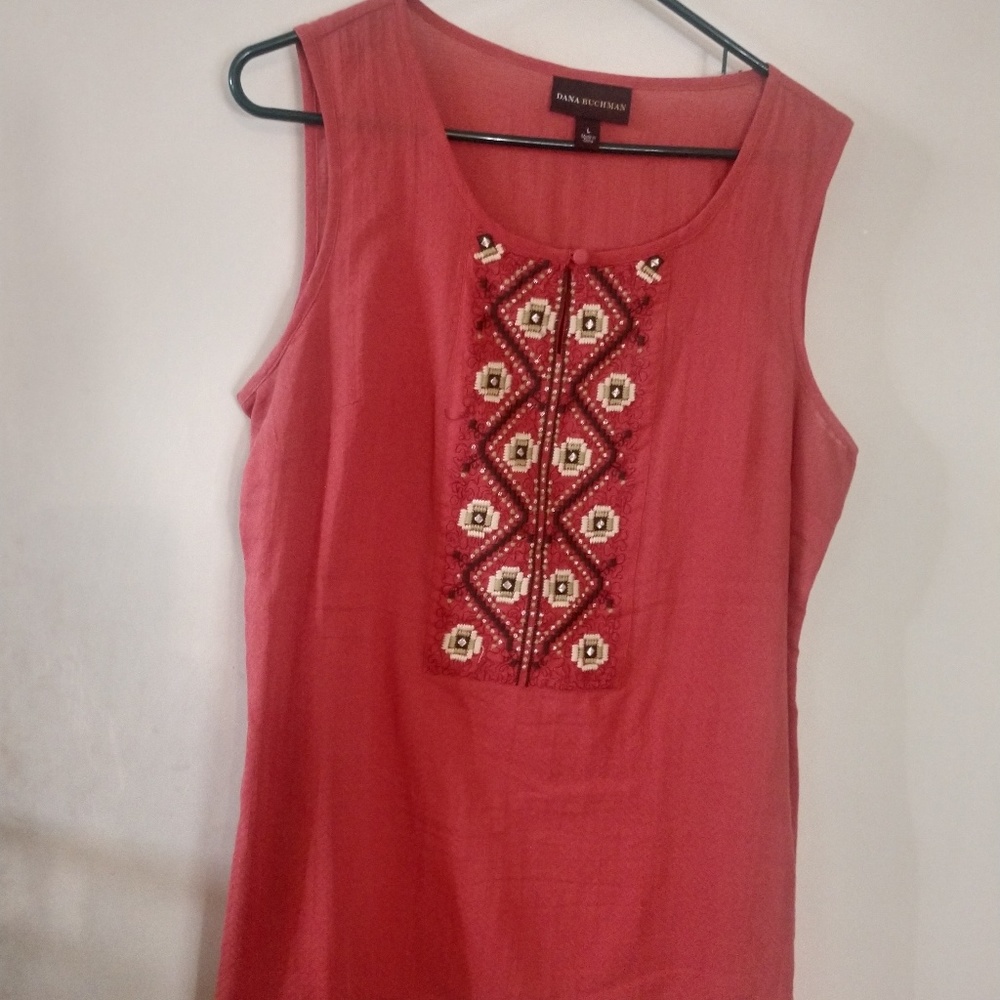Dana Bachman Sleeveless Top Hand Embroidery Size L